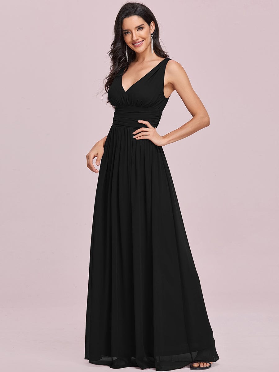 Chiffon Empire Waist Sleeveless Pleated Bridesmaid Dress #color_Black