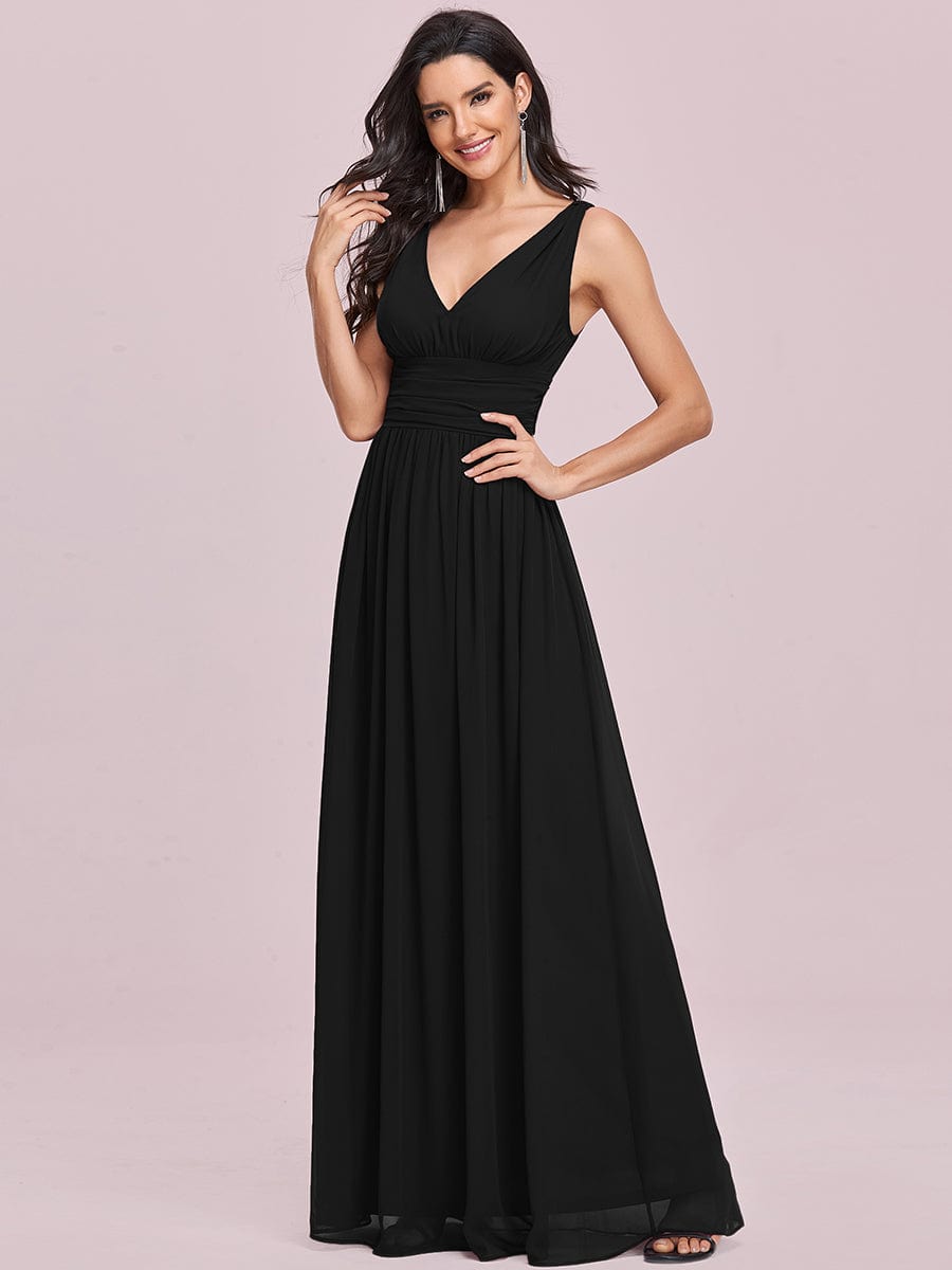 Chiffon Empire Waist Sleeveless Pleated Bridesmaid Dress #color_Black