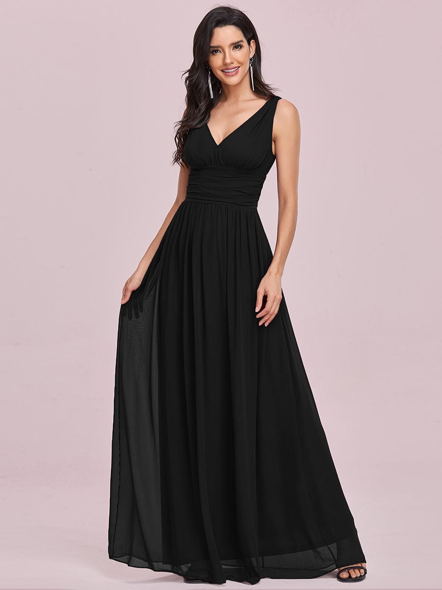 Chiffon Empire Waist Sleeveless Pleated Bridesmaid Dress #color_Black