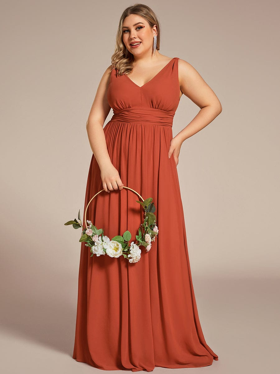 Chiffon Empire Waist Sleeveless Pleated Bridesmaid Dress #color_Burnt Orange