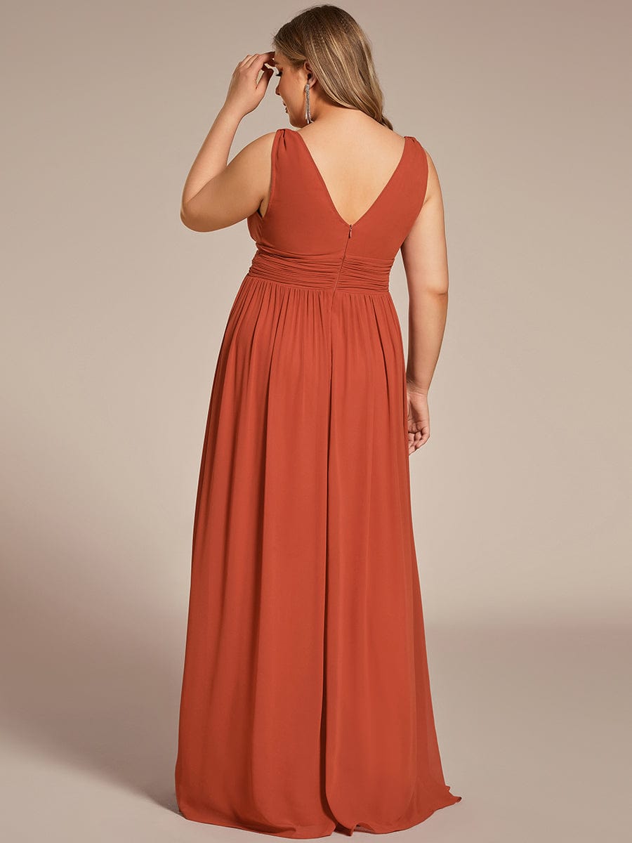 Chiffon Empire Waist Sleeveless Pleated Bridesmaid Dress #color_Burnt Orange