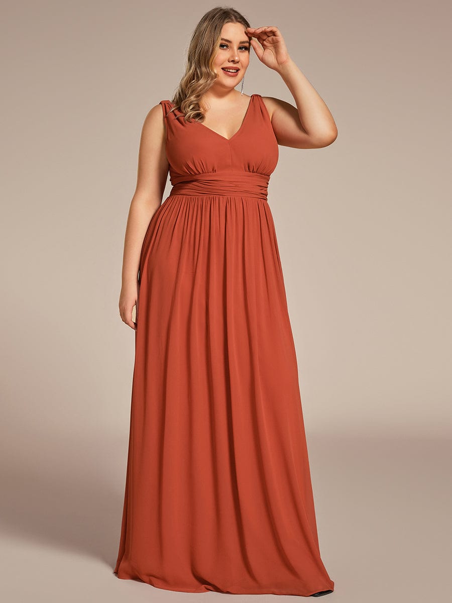 Chiffon Empire Waist Sleeveless Pleated Bridesmaid Dress #color_Burnt Orange