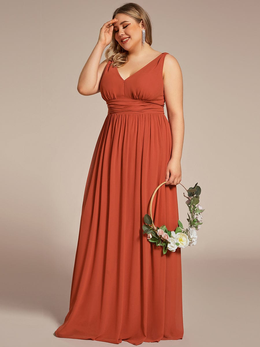 Chiffon Empire Waist Sleeveless Pleated Bridesmaid Dress #color_Burnt Orange