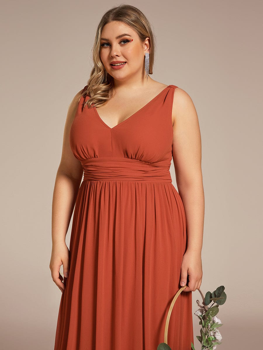 Chiffon Empire Waist Sleeveless Pleated Bridesmaid Dress #color_Burnt Orange