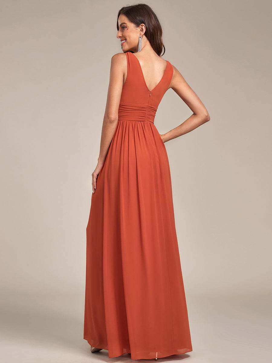 Chiffon Empire Waist Sleeveless Pleated Bridesmaid Dress #color_Burnt Orange