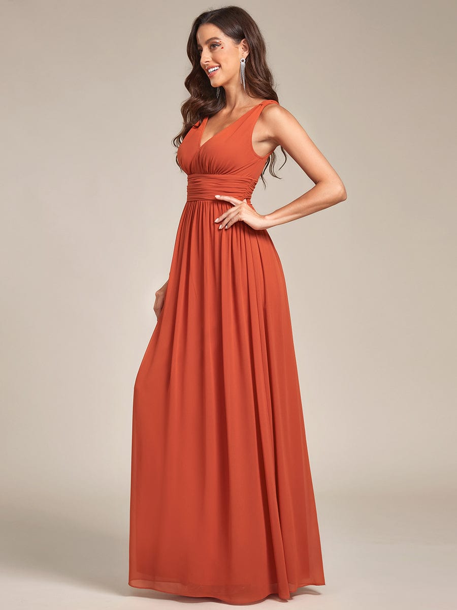 Chiffon Empire Waist Sleeveless Pleated Bridesmaid Dress #color_Burnt Orange