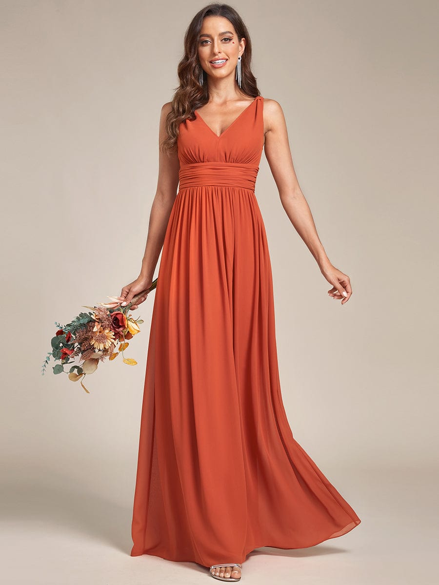 Chiffon Empire Waist Sleeveless Pleated Bridesmaid Dress #color_Burnt Orange