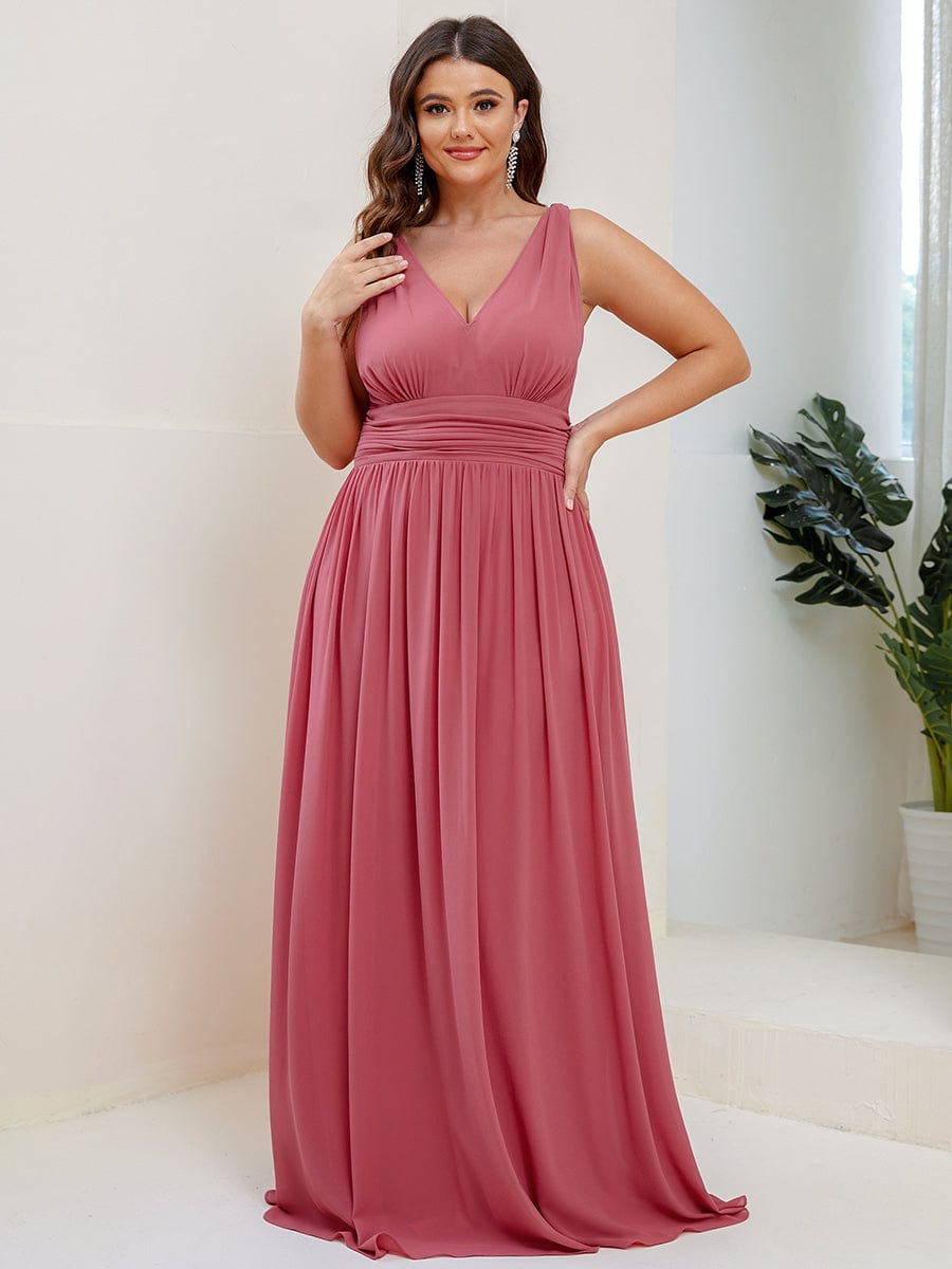 Chiffon Empire Waist Sleeveless Pleated Bridesmaid Dress #color_Cameo Brown