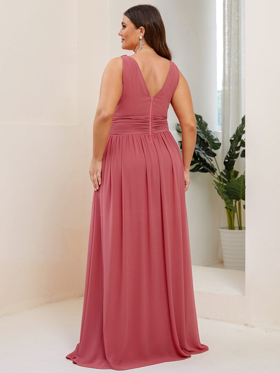 Chiffon Empire Waist Sleeveless Pleated Bridesmaid Dress #color_Cameo Brown