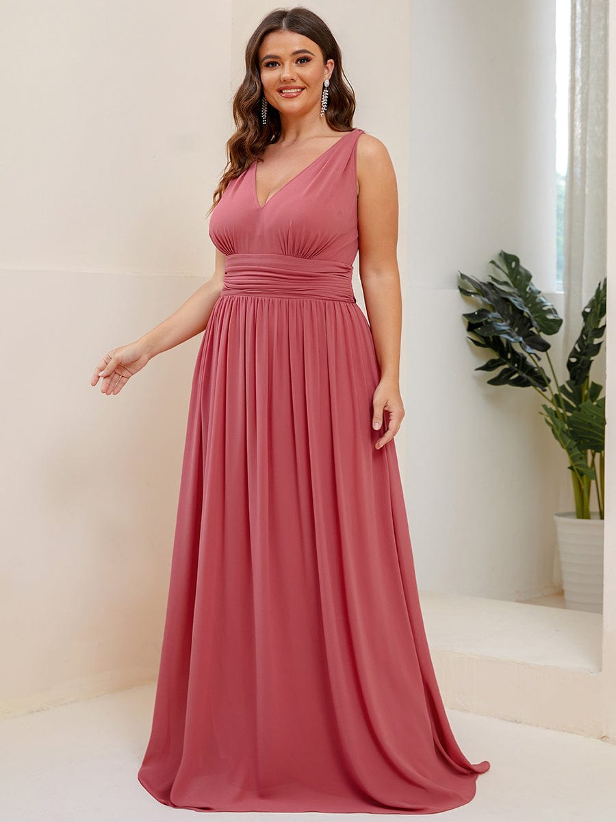 Chiffon Empire Waist Sleeveless Pleated Bridesmaid Dress #color_Cameo Brown