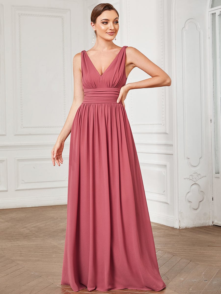 Chiffon Empire Waist Sleeveless Pleated Bridesmaid Dress #color_Cameo Brown