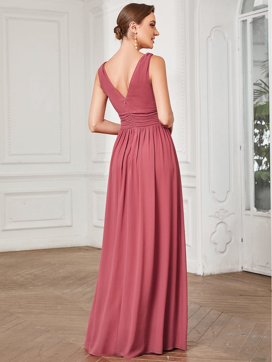 Chiffon Empire Waist Sleeveless Pleated Bridesmaid Dress #color_Cameo Brown