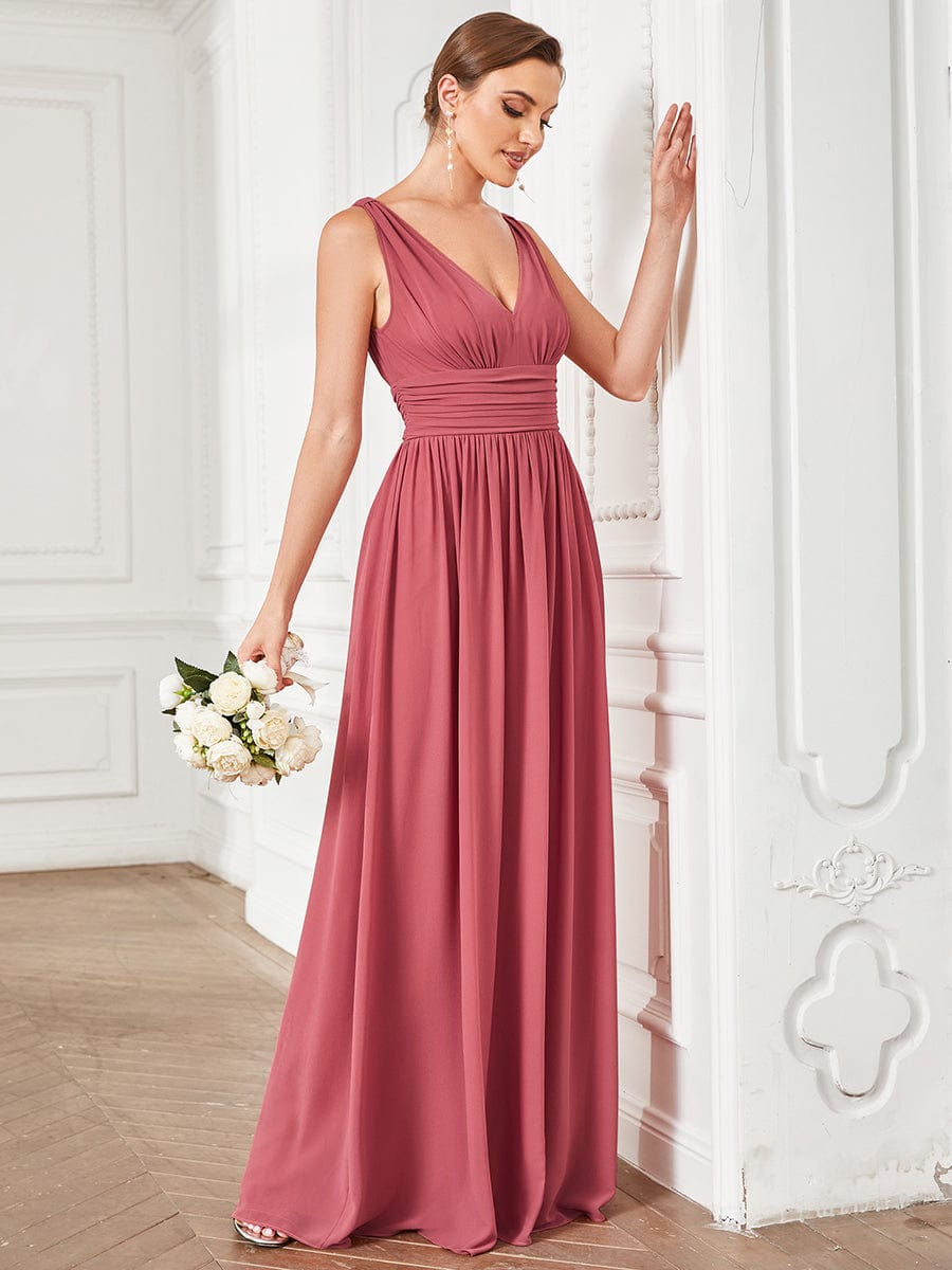 Chiffon Empire Waist Sleeveless Pleated Bridesmaid Dress #color_Cameo Brown