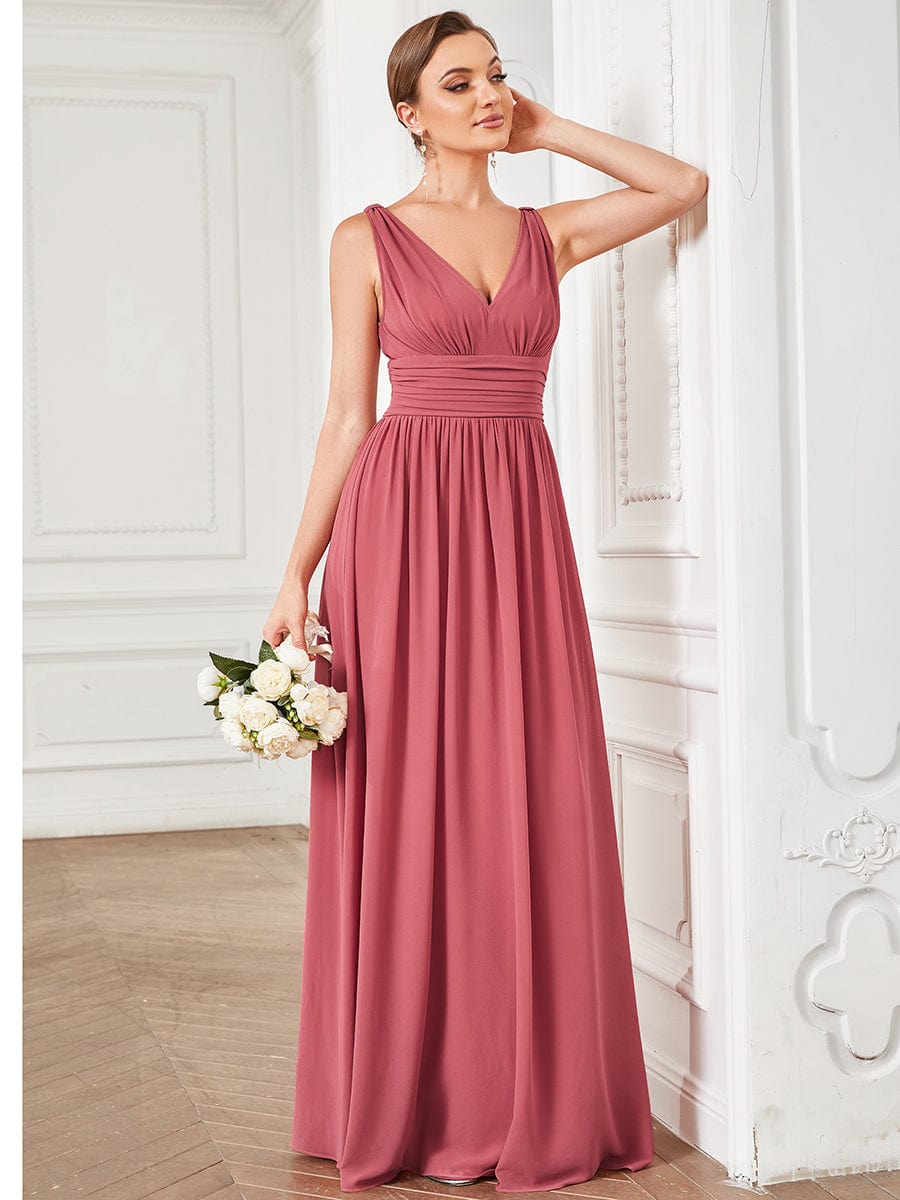 Chiffon Empire Waist Sleeveless Pleated Bridesmaid Dress #color_Cameo Brown