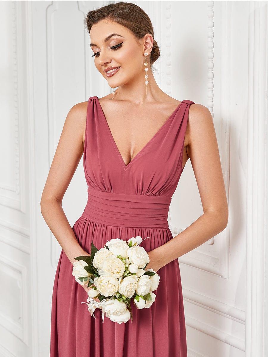 Chiffon Empire Waist Sleeveless Pleated Bridesmaid Dress #color_Cameo Brown