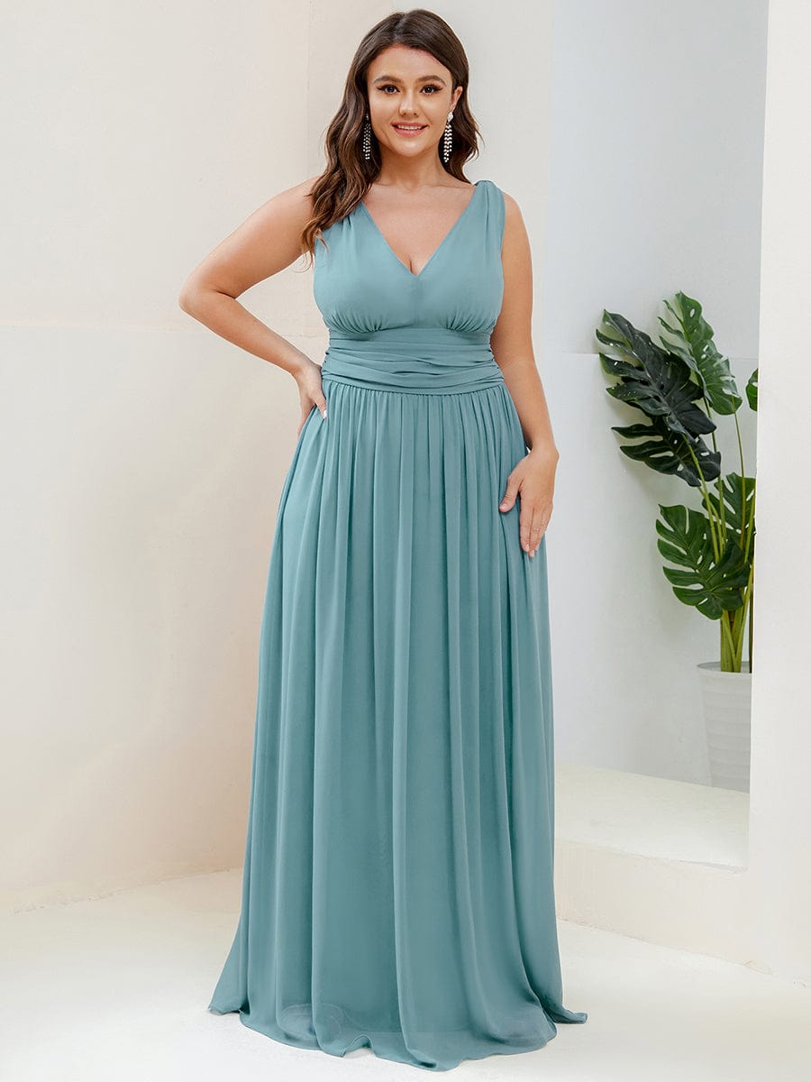 Chiffon Empire Waist Sleeveless Pleated Bridesmaid Dress #color_Light Teal