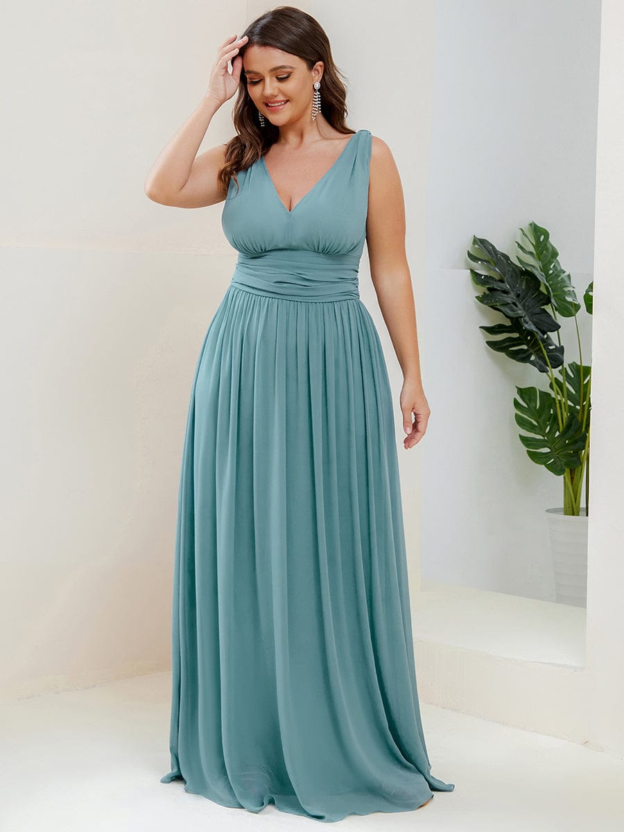 Chiffon Empire Waist Sleeveless Pleated Bridesmaid Dress #color_Light Teal