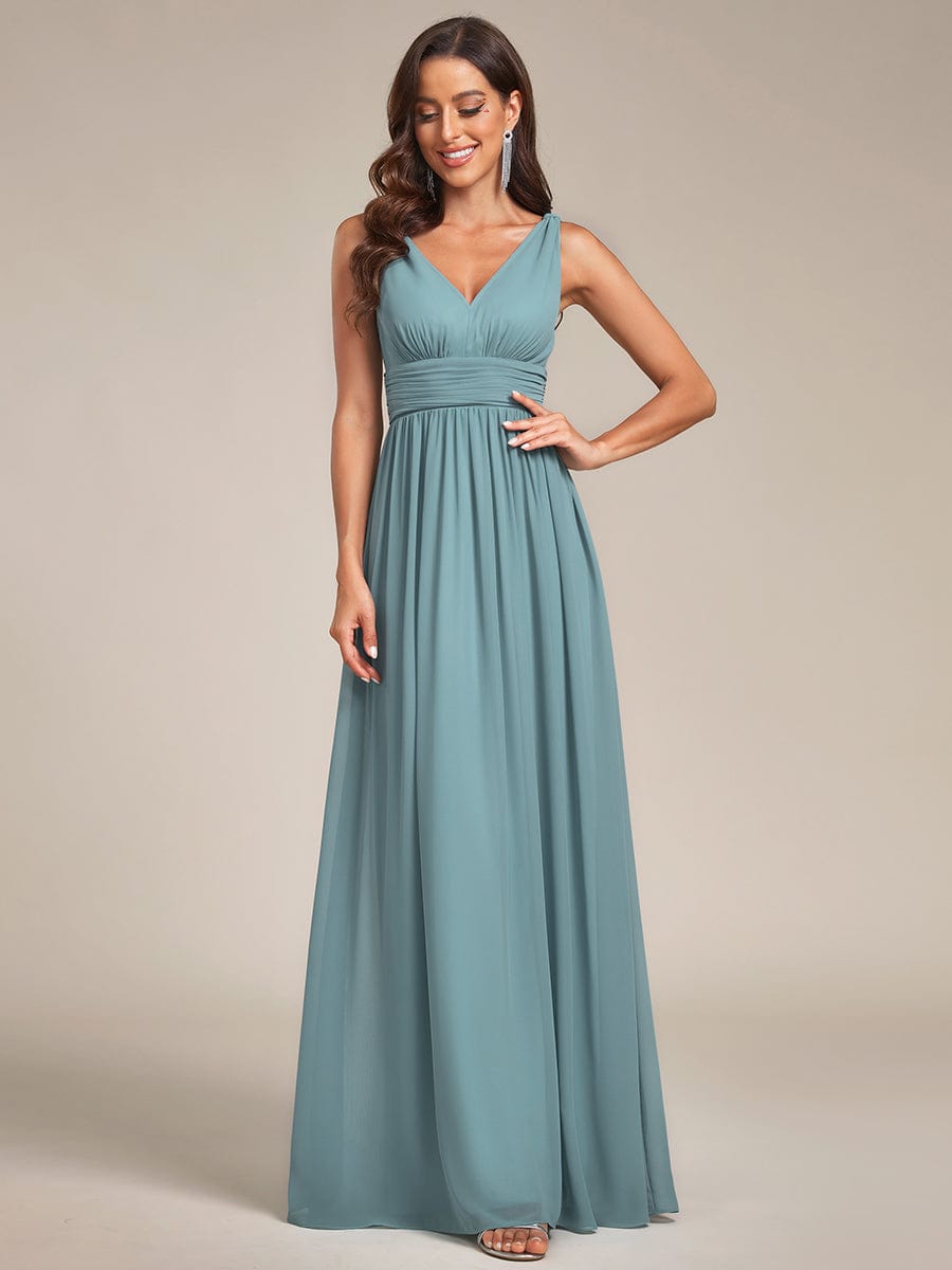 Chiffon Empire Waist Sleeveless Pleated Bridesmaid Dress #color_Light Teal