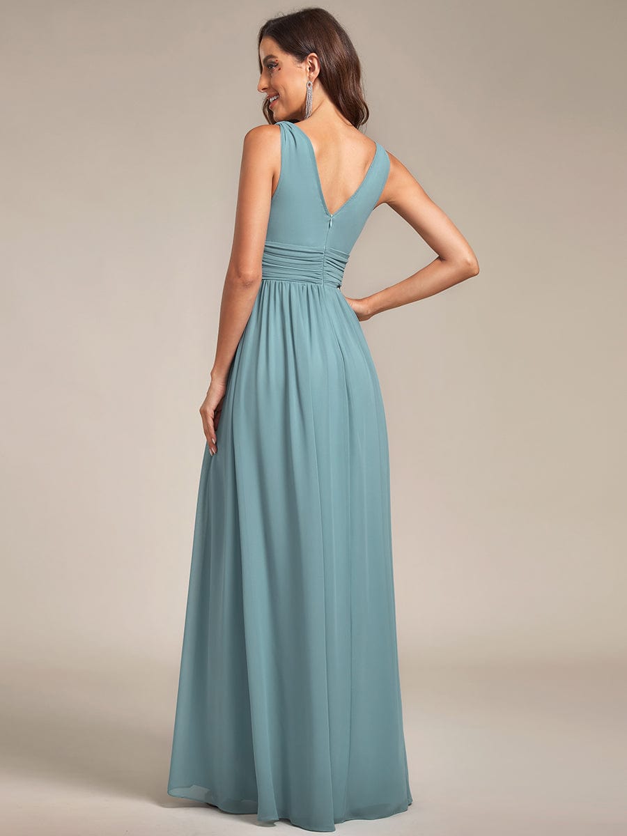 Chiffon Empire Waist Sleeveless Pleated Bridesmaid Dress #color_Light Teal