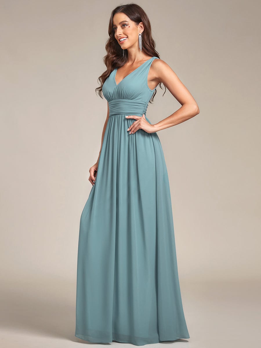 Chiffon Empire Waist Sleeveless Pleated Bridesmaid Dress #color_Light Teal