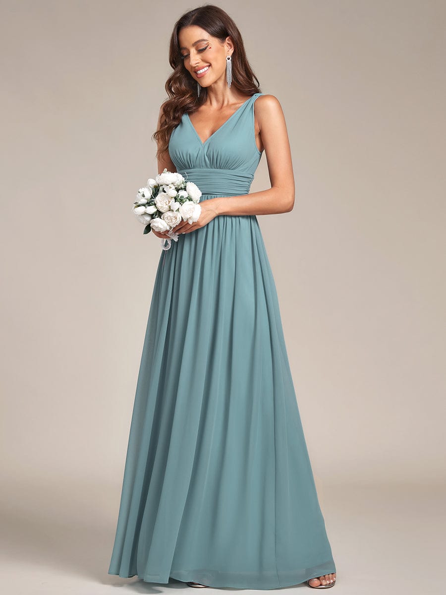 Chiffon Empire Waist Sleeveless Pleated Bridesmaid Dress #color_Light Teal