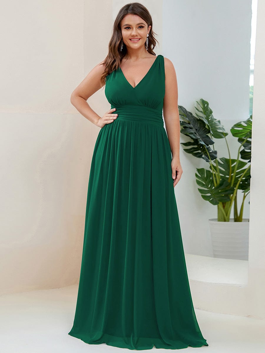 Chiffon Empire Waist Sleeveless Pleated Bridesmaid Dress #color_Dark Green