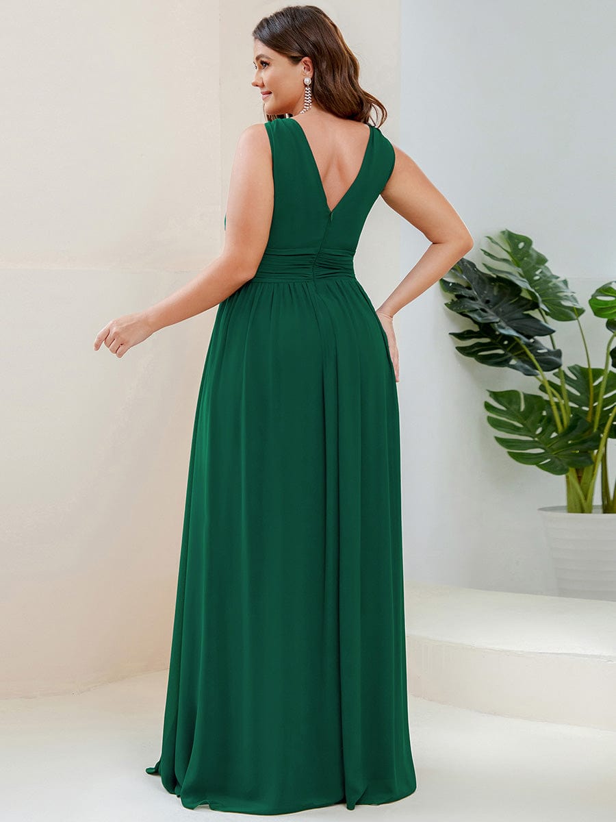 Chiffon Empire Waist Sleeveless Pleated Bridesmaid Dress #color_Dark Green