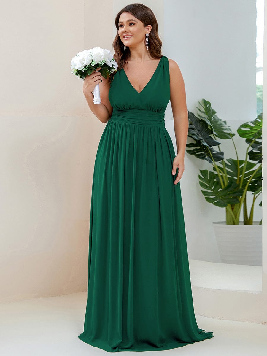 Chiffon Empire Waist Sleeveless Pleated Bridesmaid Dress #color_Dark Green