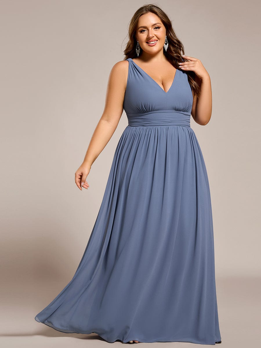 Chiffon Empire Waist Sleeveless Pleated Bridesmaid Dress #color_Dusty Blue