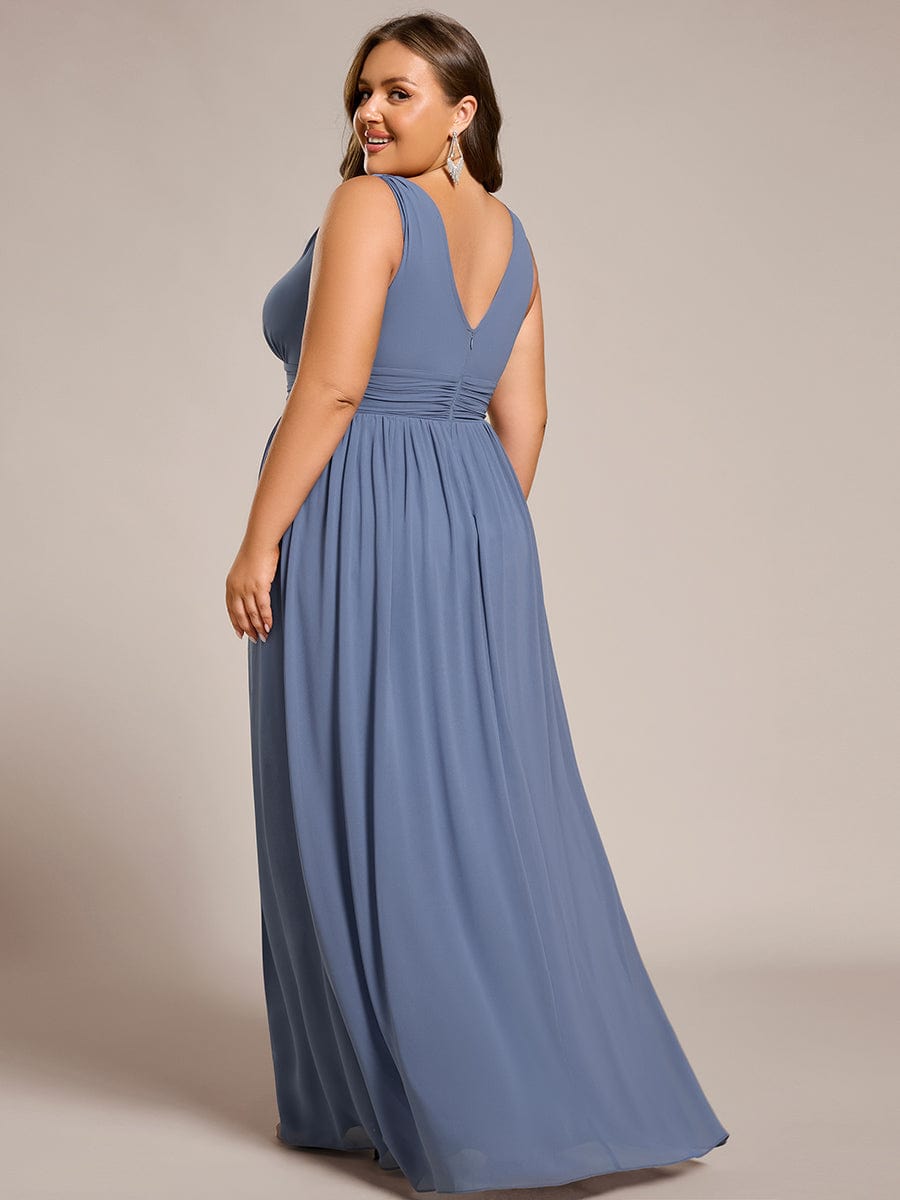 Chiffon Empire Waist Sleeveless Pleated Bridesmaid Dress #color_Dusty Blue