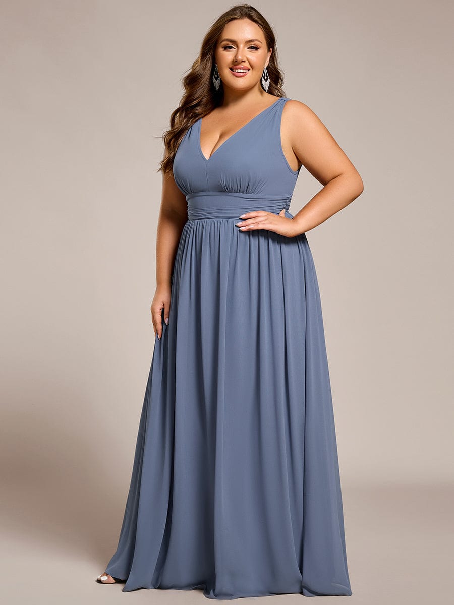 Chiffon Empire Waist Sleeveless Pleated Bridesmaid Dress #color_Dusty Blue