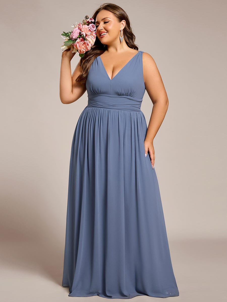 Chiffon Empire Waist Sleeveless Pleated Bridesmaid Dress #color_Dusty Blue