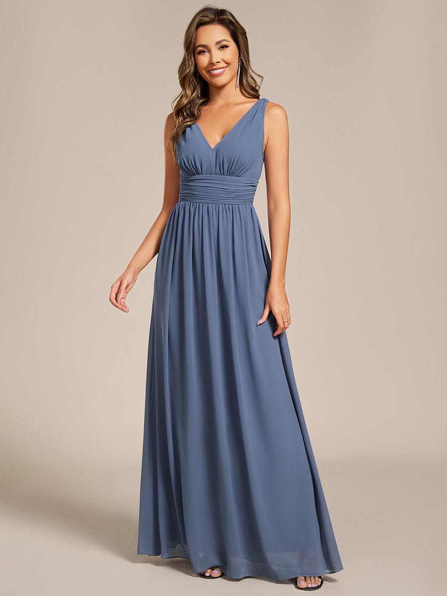 Chiffon Empire Waist Sleeveless Pleated Bridesmaid Dress #color_Dusty Blue