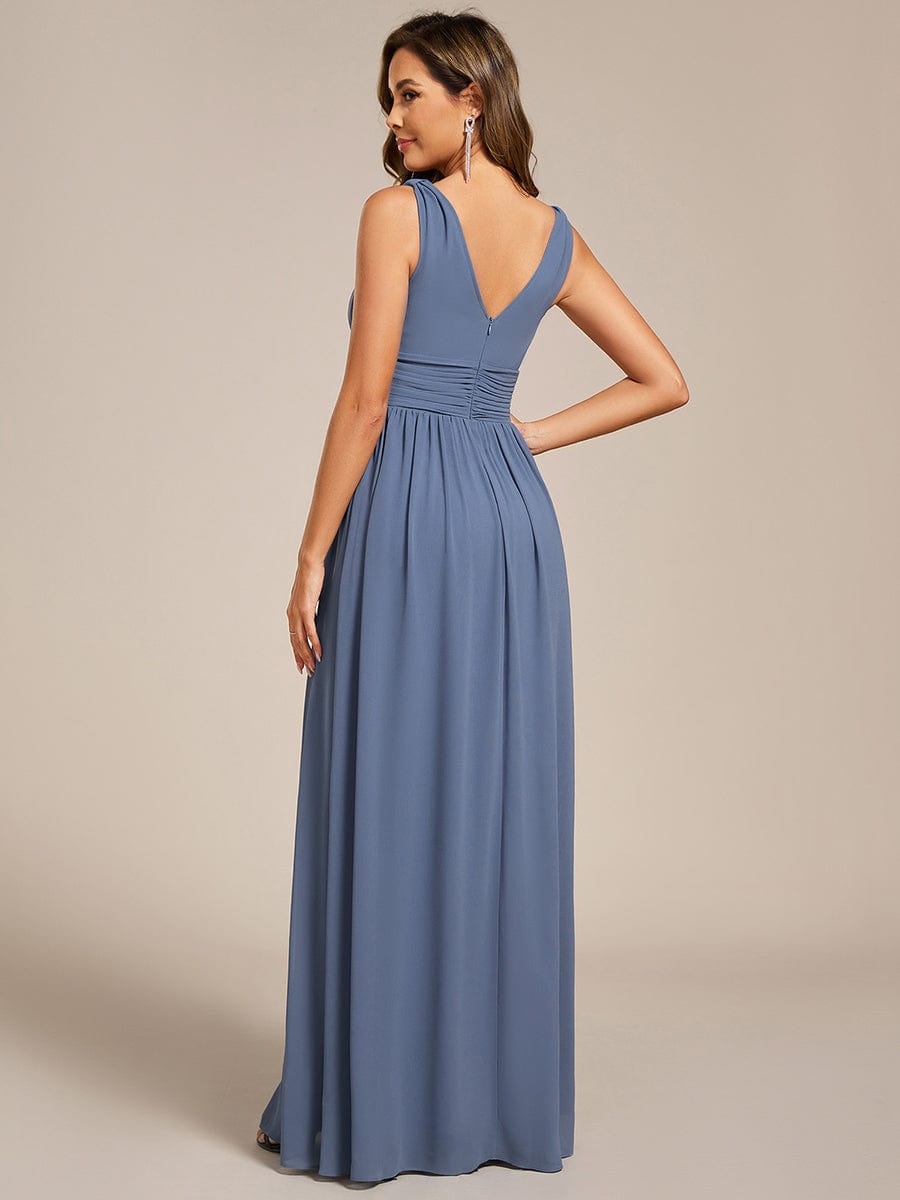 Chiffon Empire Waist Sleeveless Pleated Bridesmaid Dress #color_Dusty Blue