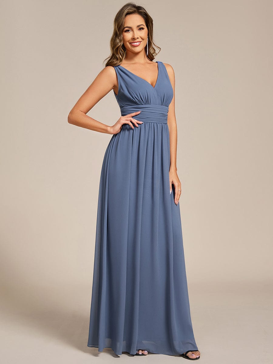 Chiffon Empire Waist Sleeveless Pleated Bridesmaid Dress #color_Dusty Blue