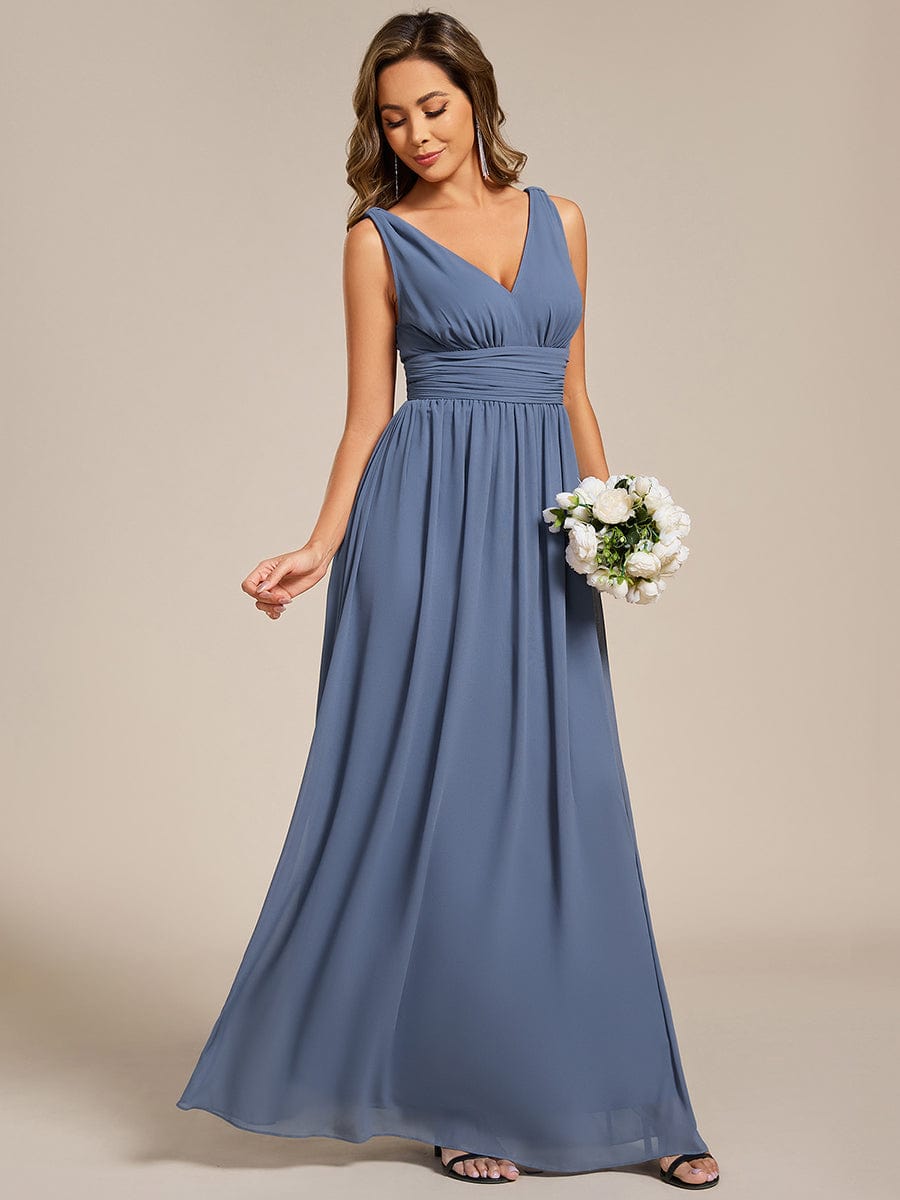 Chiffon Empire Waist Sleeveless Pleated Bridesmaid Dress #color_Dusty Blue