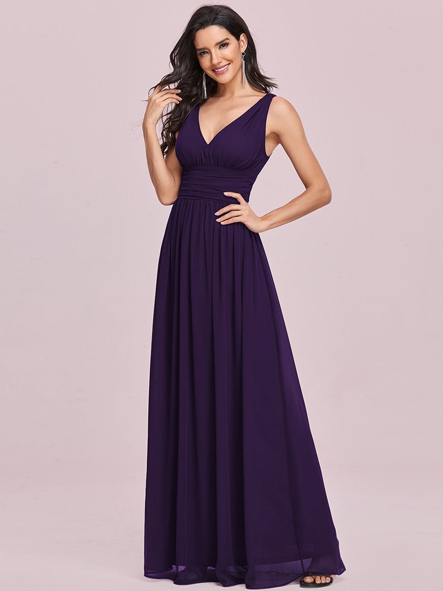 Chiffon Empire Waist Sleeveless Pleated Bridesmaid Dress #color_Dark Purple