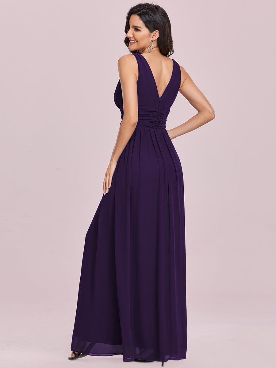 Chiffon Empire Waist Sleeveless Pleated Bridesmaid Dress #color_Dark Purple