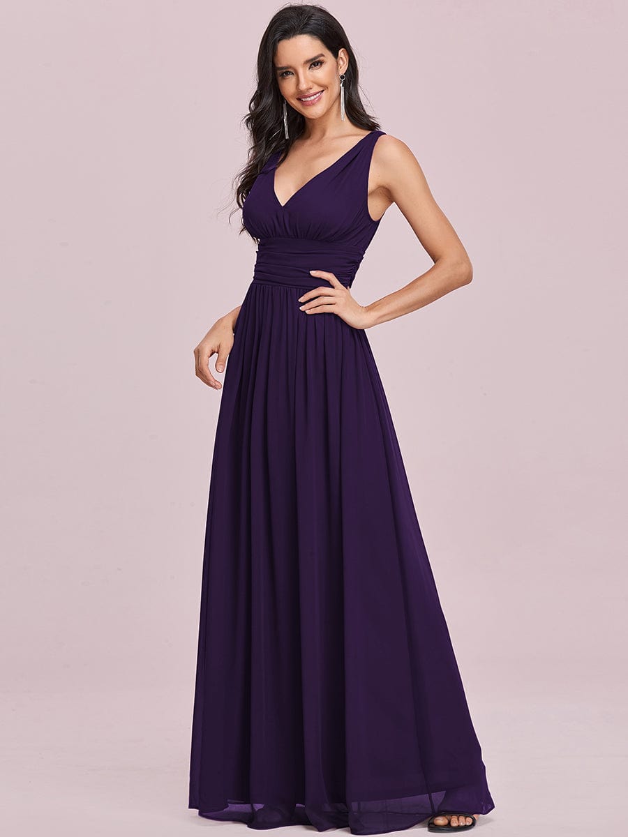 Chiffon Empire Waist Sleeveless Pleated Bridesmaid Dress #color_Dark Purple