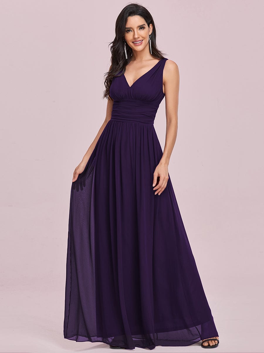 Chiffon Empire Waist Sleeveless Pleated Bridesmaid Dress #color_Dark Purple