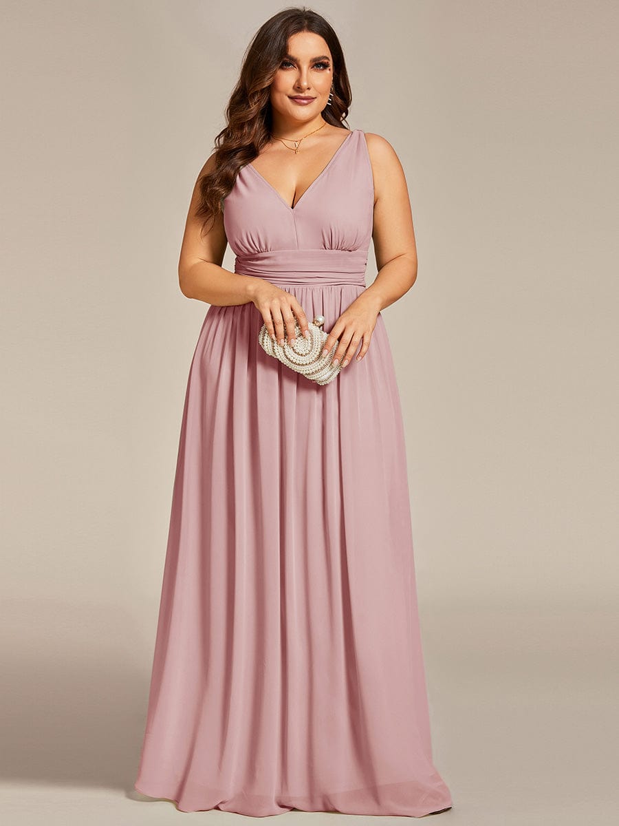 Plus Size Sleeveless V-Neck Semi-Formal Chiffon Bridesmaid Dress #color_Dusty Rose