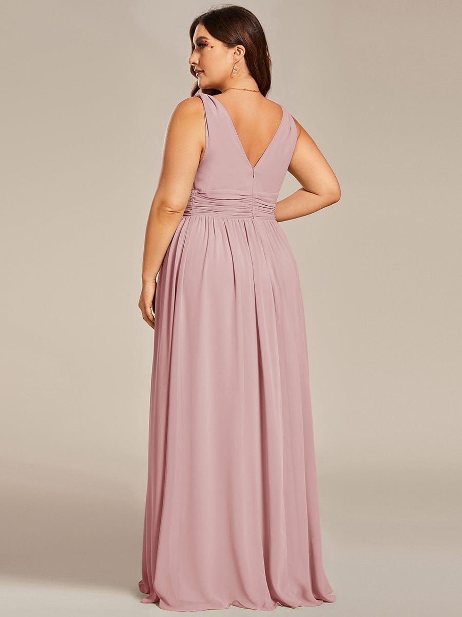 Plus Size Sleeveless V-Neck Semi-Formal Chiffon Bridesmaid Dress #color_Dusty Rose