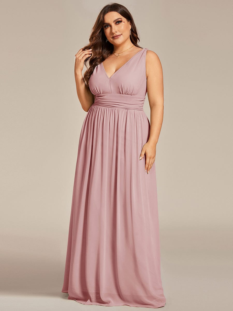 Plus Size Sleeveless V-Neck Semi-Formal Chiffon Bridesmaid Dress #color_Dusty Rose