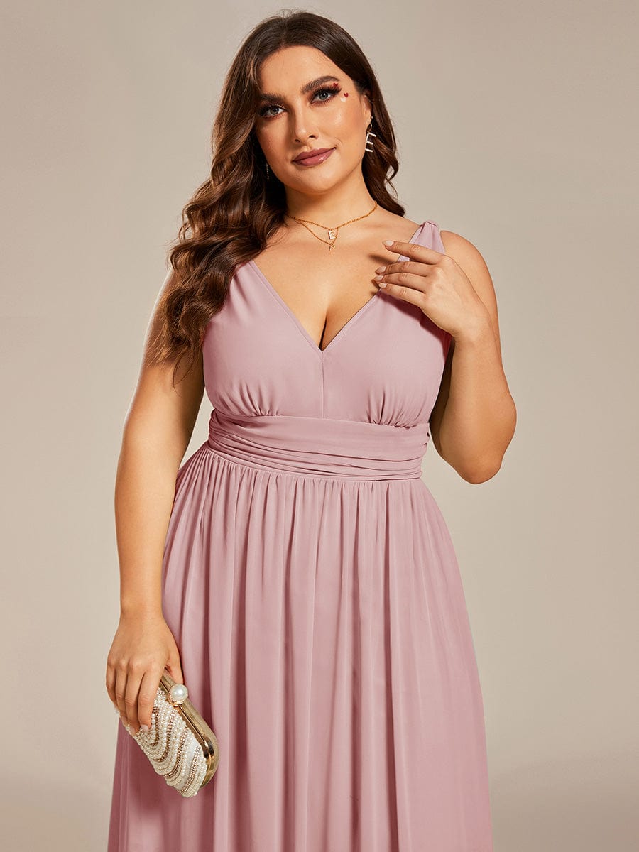 Plus Size Sleeveless V-Neck Semi-Formal Chiffon Bridesmaid Dress #color_Dusty Rose