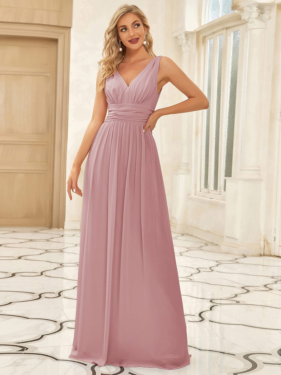 Pleated Sleeveless V-Neck Chiffon Maxi Dress #color_Dusty Rose