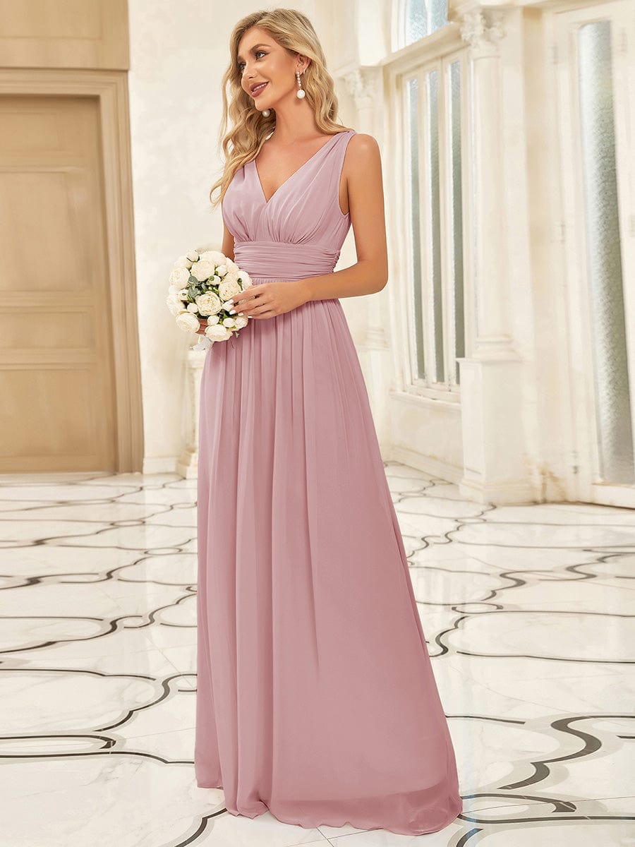 Pleated Sleeveless V-Neck Chiffon Maxi Dress #color_Dusty Rose