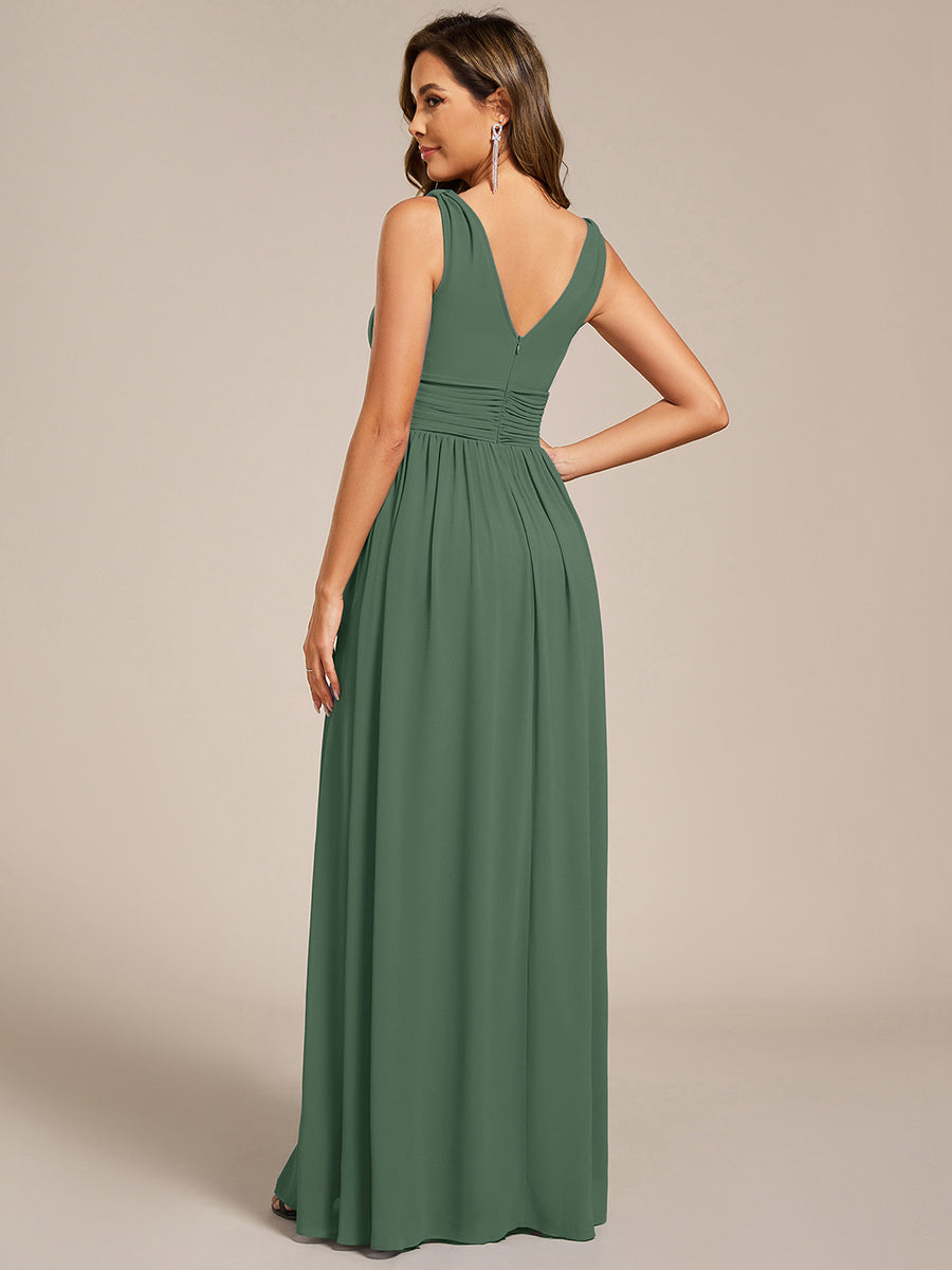 Chiffon Empire Waist Sleeveless Pleated V-neck Bridesmaid Dress #color_Eucalyptus