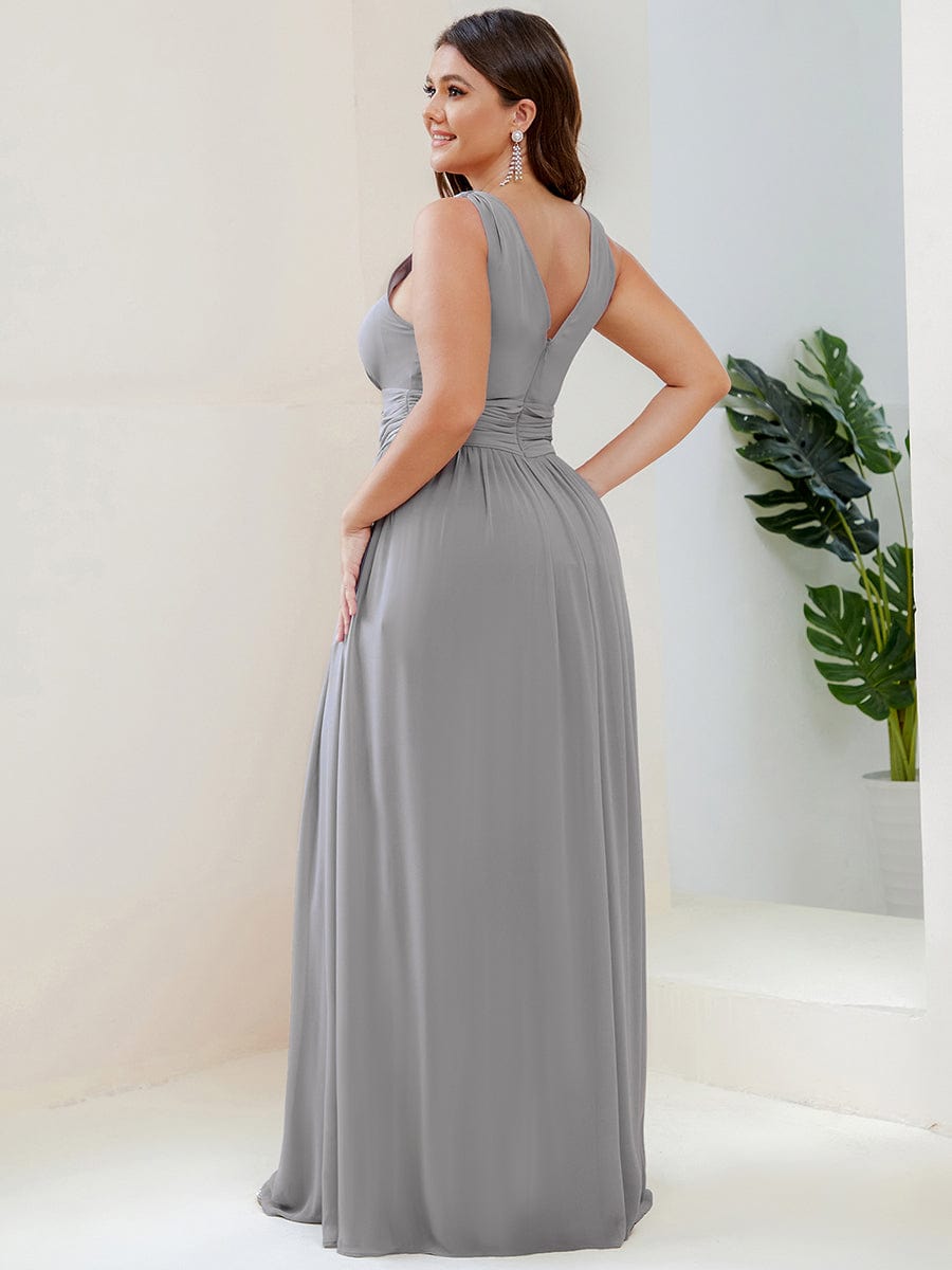 Chiffon Empire Waist Sleeveless Pleated Bridesmaid Dress #color_Grey