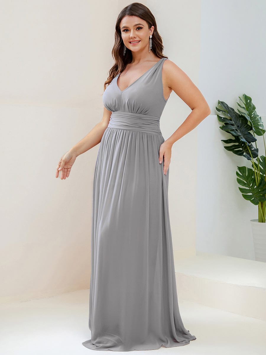 Chiffon Empire Waist Sleeveless Pleated Bridesmaid Dress #color_Grey