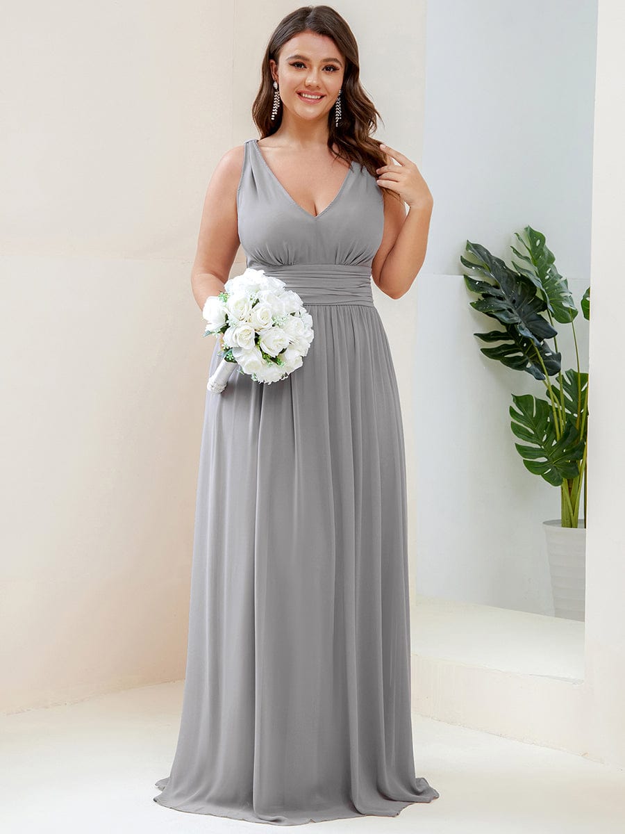 Chiffon Empire Waist Sleeveless Pleated Bridesmaid Dress #color_Grey